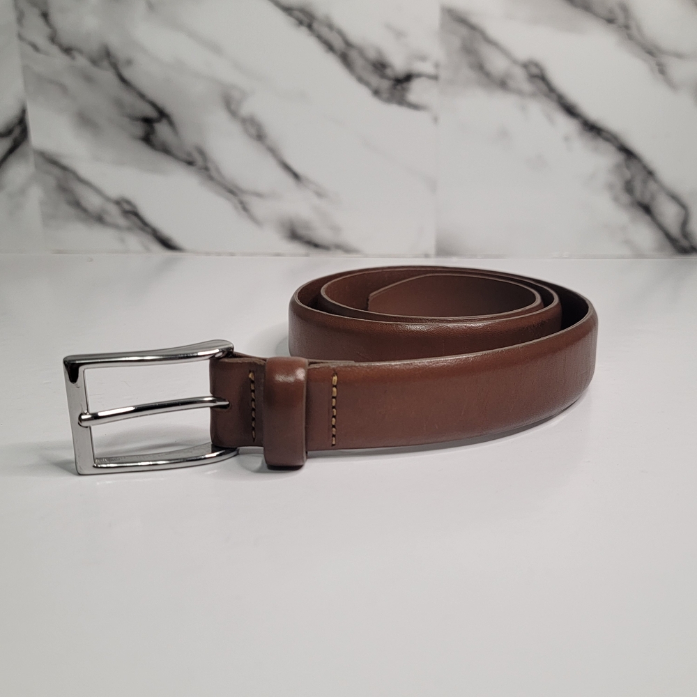 J. Crew Italian Genuine Leather Belt Classic Brown With Silver Buckle 32